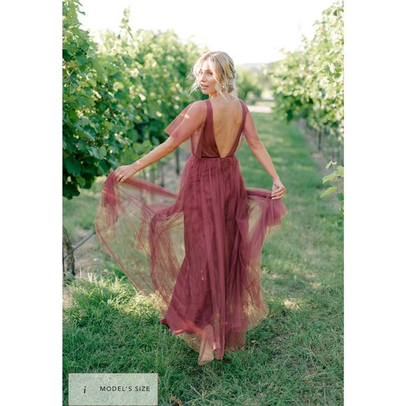 Revelry Thea tulle bridesmaid dress in Cabernet size 16 - Picture 3 of 15